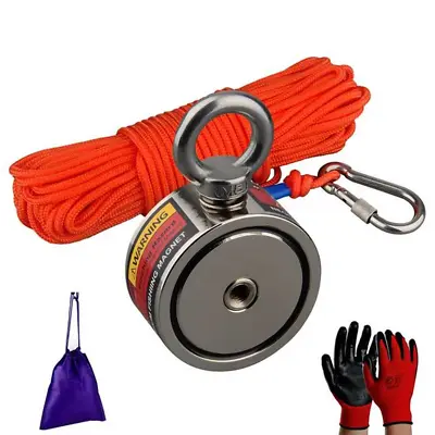 USA/Pull Force Strong Neodymuim Fishing Magnet Kit Carabiner+rope+Glove+1400 Max • $94.28