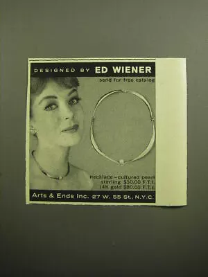 1958 Ed Wiener Jewelry Ad - Necklace - Cultured Pearl • $19.99