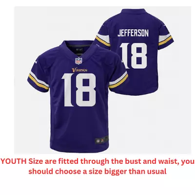 YOUTH Purple Justin Jefferson #18 Minnesota Vikings Jersey All Stitched • $35.49