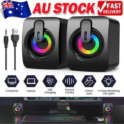 Surround Sound System LED Speakers Gaming Bass USB Wired For Computer PC FZ • $15.82