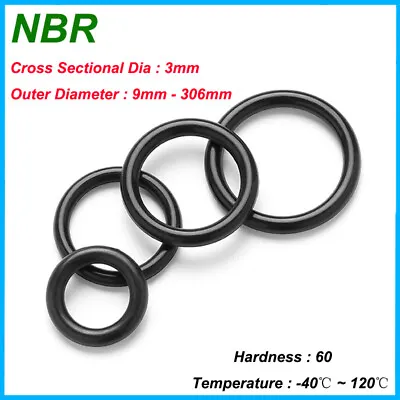 $2.96 • Buy O Ring NBR Nitrile Rubber Orings OD 9-306mm Black Gasket Resistant Seals THK 3mm