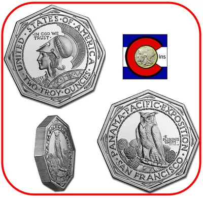 Panama-Pacific Expo Octagonal 2 Oz 0.999 Silver  Round  In Capsule-Intaglio Mint • $87.95