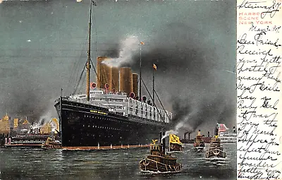 1907 Kaiser Wilhelm Steam Ship In Harbor Manhattan NY Post Card Ocean Liner • $13