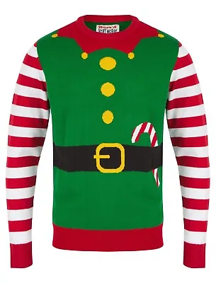 Mens Christmas Novelty Jumper Elf Costume Xmas Knitted Sweater Crew Neck Top • £19.95