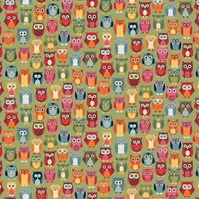 OWLS On Green 100% Cotton Fabric. Makower 2594/G Various Lengths. Sewing Craft • £2.90