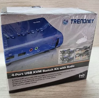 TRENDnet 4-Port USB KVM Switch And Cable Kit With Audio TK-409K Sealed New • $35.95