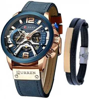$26.99 • Buy CURREN Watch Men's Chronograph Watches And Fashion Bracelet Set Reloj De Hombre