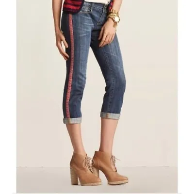 Cabi Size 6 Dark Wash Denim Johnny Crop Tux Red Side Stripe Jeans Style #327 • $24.99