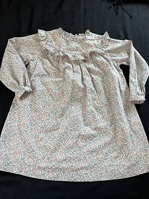 Marie Chantal EUC Coral/Green/Off-White Ruffled Neck Floral Print Lined Dress-4T • $40