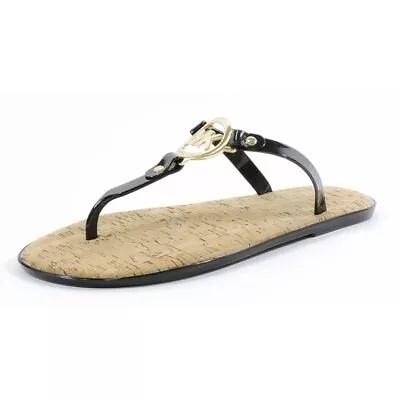 Brand New MICHAEL KORS Black Jelly Cork Thongs Flat Sandals Flip Flops Gold • $54.97