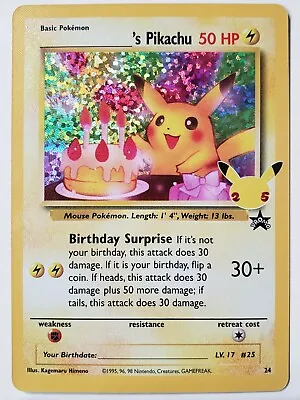 $12.99 • Buy HOLO Birthday Pikachu 24 NM / M Pokemon Celebrations Secret Rare Classic Card