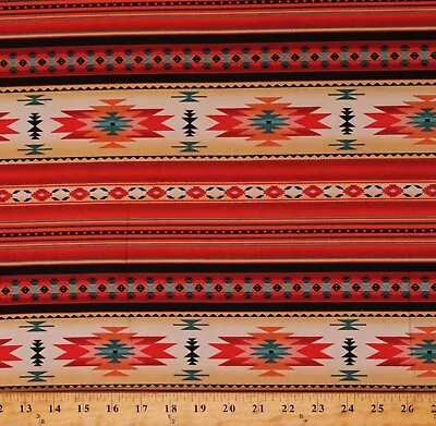 Cotton Southwestern Stripe Aztec Tuscon Red Fabric Print By The Yard D362.41 • $11.95