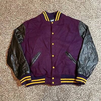 VIntage Varsity Jacket Size XL Purple 90's USA Made Wool Leather - Pre-Owned • $67.49