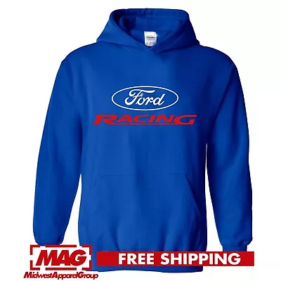 FORD RACING BLUE HOODIE Motor Automotive Sweatshirt Car Mustang Auto Engine • $34.99