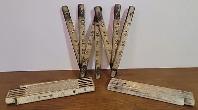 Antique Folding Rulers Lot Of 3 Wood Metal 72 Inches 1950s 1960s Carpenter • $25