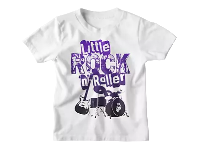 Rock Baby T-Shirt  Little Rock 'N Roller  Tee Music Guitar Drums • £10.95