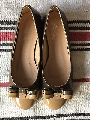 SALVATORE FERRAGAMO Beige Patent Leather   EU/IT38 Check Description • $45