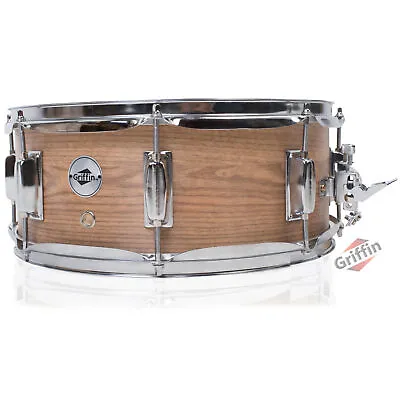 GRIFFIN Snare Drum - 14  X 5.5 Oak Wood Poplar Shell Percussion Head Key Kit Set • $47.95