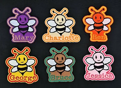 Personalised Embroidered Name Patch Badge Iron On Or Sew On Bee Animal Kids  • £3.95