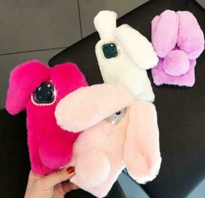 $16.99 • Buy Cute Rabbit Ears Fur Plush Phone Plush Case For IPhone 13 12 11 Pro Max 8 7 6+