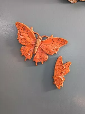 Vintage Universal Statuary Orange And Gold Butterfly Pair Set Of 2 Wall Hangings • $40