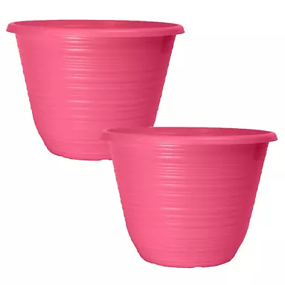 Set Of 2 Bright Pink Plastic Plant Pot 25cm Round Tub 5.7L Garden Planter  • £8.95