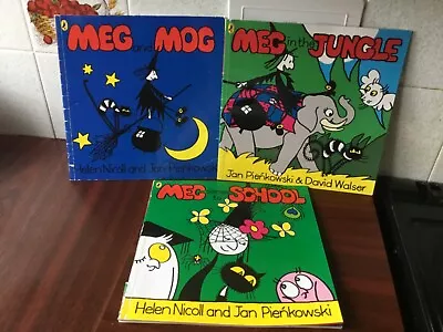 Meg And Mog Books Childrens X3 Comes To School In The Jungle • £0.99