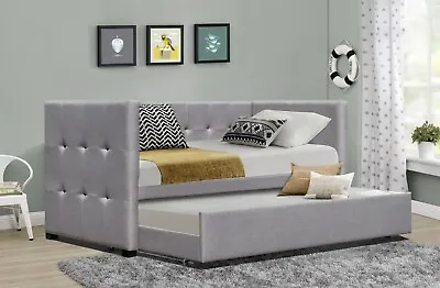 Grey Daybed With Pull Out Under Bed Trundle 3Ft Single Guest Day Bed Sofa Bed • £254.99