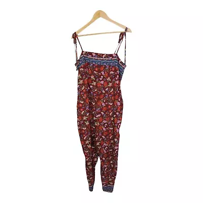 Jasse Jumpsuit Size XL Floral Print Spaghetti Adjustable Strap Pockets Rayon • $44.95