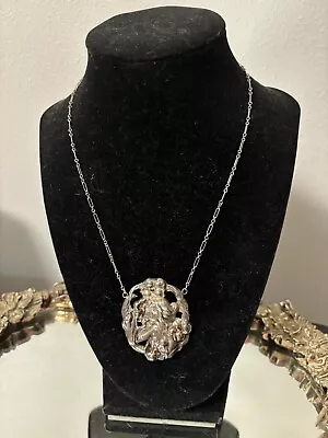 Vintage Judith Jack Sterling Silver Garnets Necklace Art Nouveau Style Repousse • $35.99