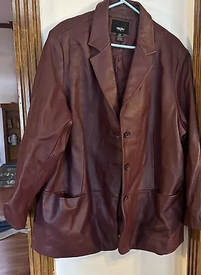 Vintage Mossimo Long Leather Jacket Button Up Blazer Pockets Size 24W • $17.55