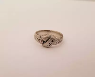 Vintage Faith Love Purity Signed Sterling Silver Size 7.5 Ring • $15