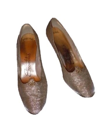 £28.51 • Buy Vintage 60s Mod Shoes Pumps Socialites Golden Lame Women  Size 7   2 1/2” Heel