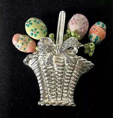 Silver Tone Green Pink Blue Enamel Easter Egg Basket Vintage Brooch Jewelry LotZ • $0.99