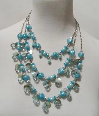 Blue Multistrand Beaded Necklace • $16.98