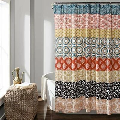 $23.99 • Buy Bohemian Stripe Shower Curtain Turquoise/Orange Anthropologie Boho Quatrefoil