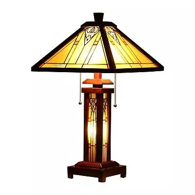 RADIANCE Goods Tiffany-style Mission 3 Light Double Lit Wooden Table Lamp 15  • $208.08