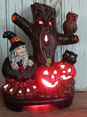 Vintage Ceramic Light Up Halloween WitchJack O' LanternCauldronScary TreeCat • $47.50