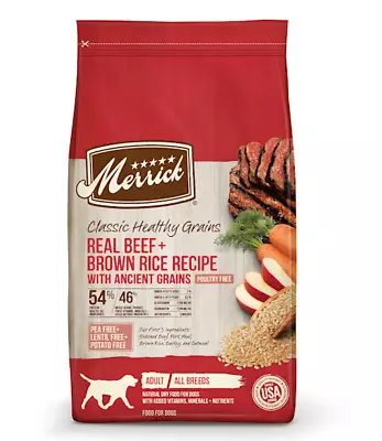 Merrick Classic Healthy Grains Real Beef & Brown Rice Recipe Dry Dog Food 25 Lb • $48.49