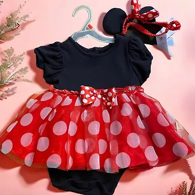 DISNEY STORE 12-18M Baby Girl MINNIE MOUSE Tutu Dress & Headband Ears Set • $18.75