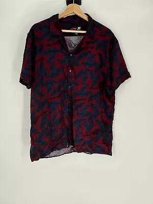 JF J Ferrar Red & Blue Printed Short Sleeve Button Down Shirt Men's Size XL • $8.40