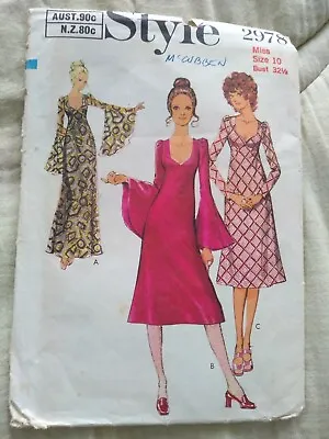 VTG 70s STYLE LongShort Low Neck  Retro Dress Sewing Pattern #2978 Sz:10 • £10