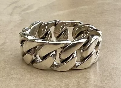 Solid Sterling Silver 925 Cuban Link Mens 11mm Chain Curb Statement Ring Size U • £49.99