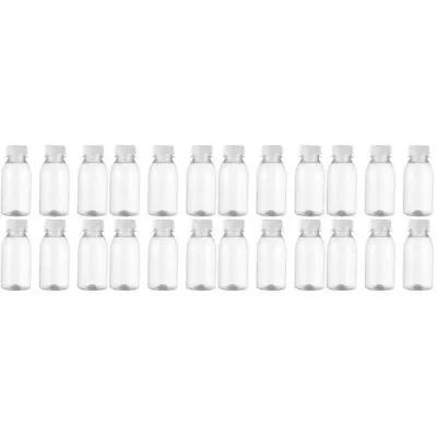 24pcs Clear Small Bottles Juice Smoothie Bottles Round Clear Plastic With Caps • £14.99