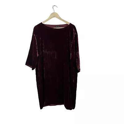 Eileen Fisher Medium Velvet Rayon Silk Shift Dress 3/4 Sleeve Red Womens READ • $34.95