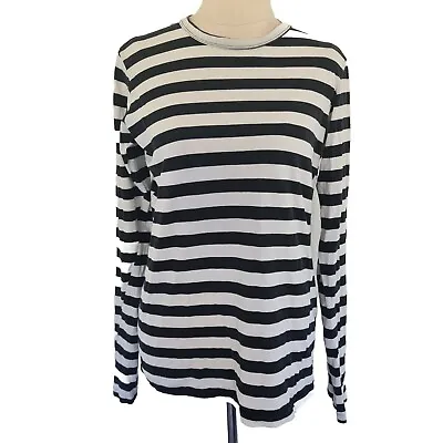 Bassike Womens 100% Organic Cotton Striped Long Sleeve Top Size S Black White • $49.95