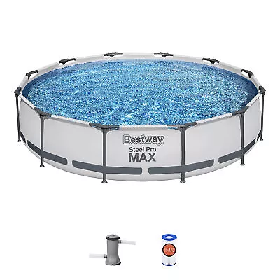 Bestway Steel Pro MAX 12 Foot By 30 Inch Above Ground Swimming Pool Set Gray • $136.89