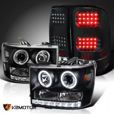 Fits 2007-2014 GMC Sierra Black Halo Projector Headlights+Black LED Tail Lamps • $251.52