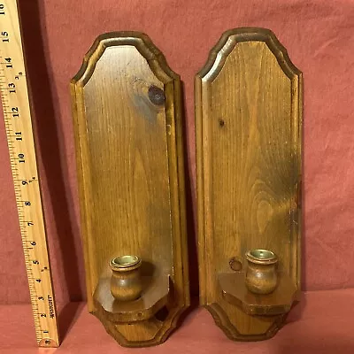 Pair 2 Vintage Wood Wooden Wall Sconces Taper Candle Holders Farmhouse Decor 15” • £13.98