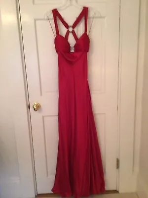 Aidan Mattox Red 100% Silk  Gown With Plunging Back Detail Sz. 6 • $45